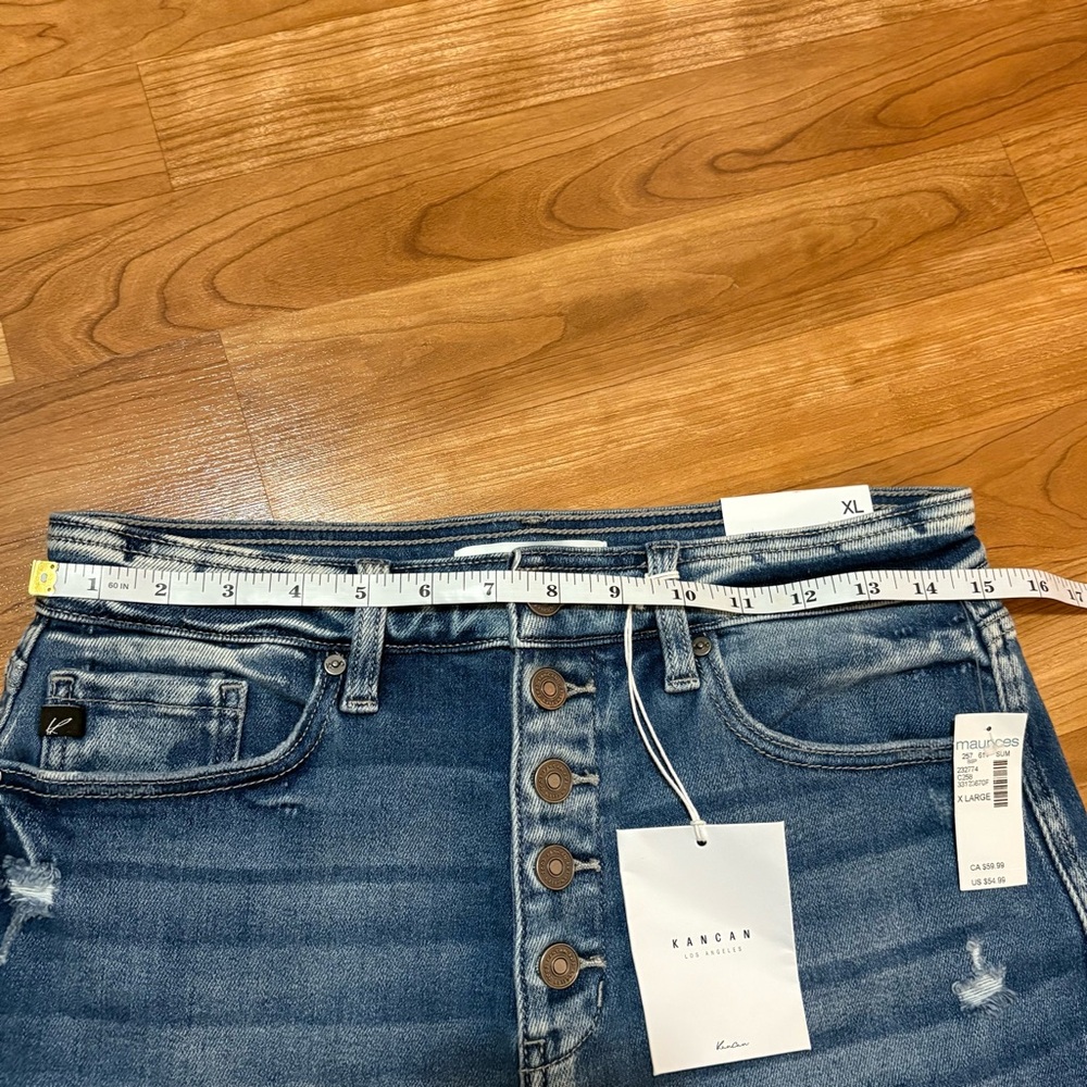 KanCan Blue Jean Shorts Women’s XL high rise button fly distressed frayed hem - Picture 12 of 15
